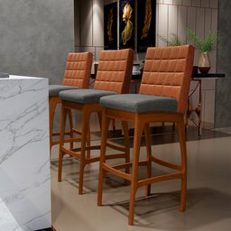 Kit 04 Banquetas Altas Sala De Jantar Fixa Mila B04 Couríssimo Camel Linho Cinza Escuro - Lyam - 2