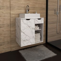 Gabinete de Banheiro 60 Cm 1 Porta com Cuba Romana Mármore Branco - 8