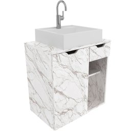 Gabinete de Banheiro 60 Cm 1 Porta com Cuba Romana Mármore Branco - 6