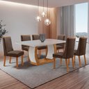 Ver imagem 1 de Mesa de Jantar Milena 180cm Tampo MDF Vidro Canto Copo com 6 Cadeiras Carolina