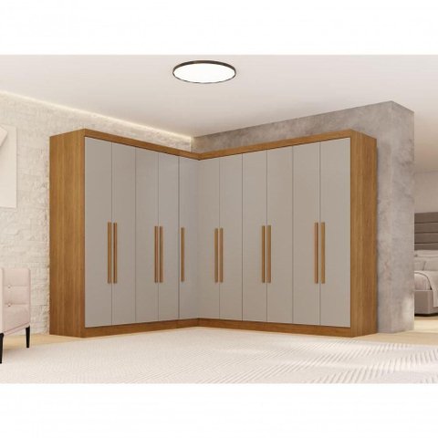 Guarda Roupa Casal Modulado de Canto 11 Portas de Bater 4 Gavetas MDP Cinamomo-Off White Multimó