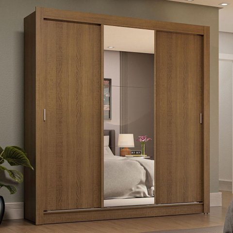 Guarda-roupa Casal 3 Portas de Correr com Espelho 4 Gavetas Rustic Sublime Plus Madesa Rustic