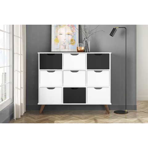 Nicho Organizador Retro Branco com 9 Gavetas Branco/Preto 108 x 92,5cm - FdECOR