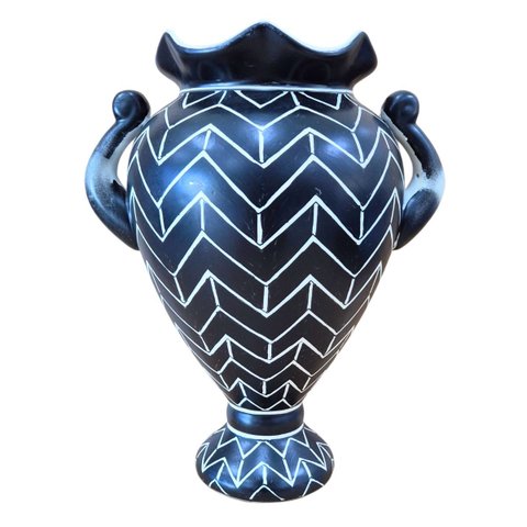 Vaso Ânfora Decorativo Cerâmica Dolomita Preto e Branco Estampa Chevron 27,5cm Columbus Gold