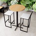 Ver imagem 1 de Conjunto Mesa Alta Bar Bistrô Redonda Pinus 2 Banquetas Estofado Industrial Don Castro