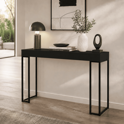 Aparador Planalto 90cm Pés de Ferro - Preto/Preto