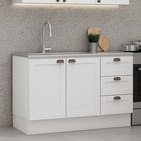 Balcão Cozinha Genialflex Estilo Provençal sem Tampo Branco