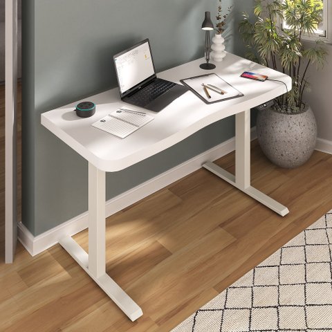 Mesa Canadá Ergonômica Pc Regulagem Altura Motorizada Branca Home Office Setup Premium Bivolt