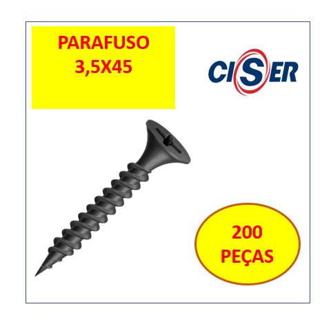 Parafusos Drywall Ponta Agulha 3,5x45 Cab/ Trobeta 200 Pçs