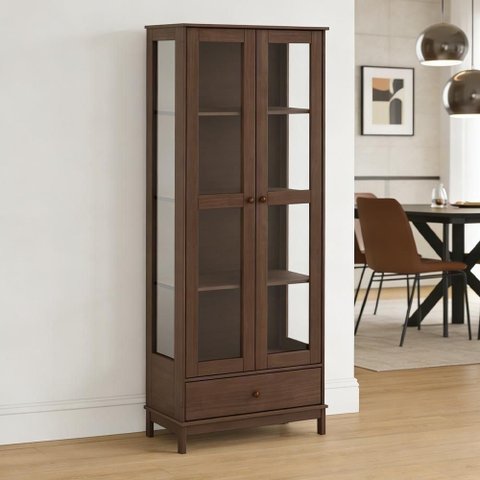 Cristaleira Ethos F06 2 Portas 3 Prateleiras com Gaveta Café Lyam Decor