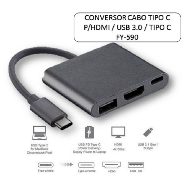 Adaptador Multiporta Digital Tipo C Para Hdmi E Usb 3 Madeiramadeira 3368