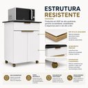 Ver imagem 5 de Balcão Multiuso para Forno e Micro-Ondas 2 Portas Gaveta com Rodízios J Carvalho Branco/Preto