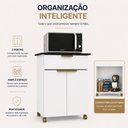 Ver imagem 3 de Balcão Multiuso para Forno e Micro-Ondas 2 Portas Gaveta com Rodízios J Carvalho Branco/Preto