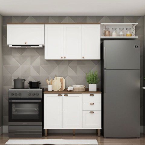 Cozinha Completa Iluminata 6 Portas 3 Gavetas 100% MDF Branco/Ébano - Genialflex