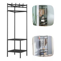 Arara Cabideira de Canto Prateleira 3 Andares Rack Sapateira Calçado Chinelo Gancho Multiuso Roupa B - 6