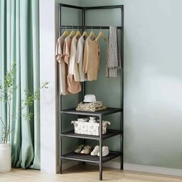 Arara Cabideira de Canto Prateleira 3 Andares Rack Sapateira Calçado Chinelo Gancho Multiuso Roupa B - 10