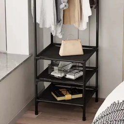 Arara Cabideira de Canto Prateleira 3 Andares Rack Sapateira Calçado Chinelo Gancho Multiuso Roupa B - 7