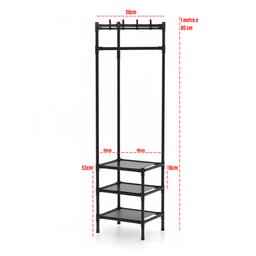 Arara Cabideira de Canto Prateleira 3 Andares Rack Sapateira Calçado Chinelo Gancho Multiuso Roupa B - 14