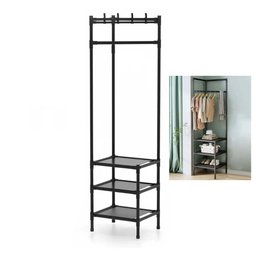 Arara Cabideira de Canto Prateleira 3 Andares Rack Sapateira Calçado Chinelo Gancho Multiuso Roupa B - 1