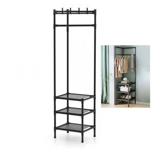 Arara Cabideira de Canto Prateleira 3 Andares Rack Sapateira Calçado Chinelo Gancho Multiuso Roupa B