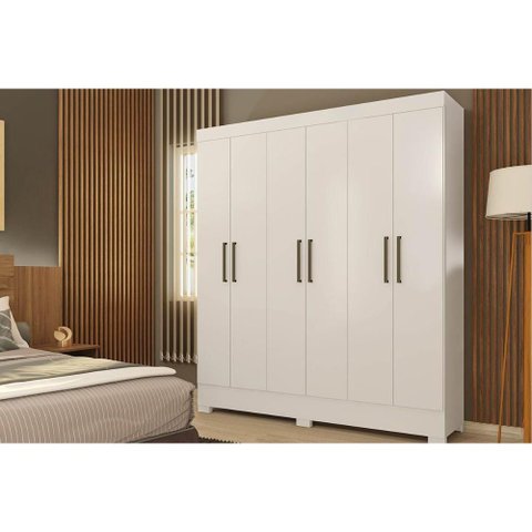 Guarda Roupa Solteiro 6 Portas e 2 Gavetas Verso Branco - Demóbile