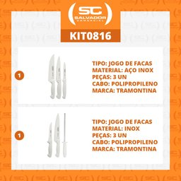 KIT - Faqueiro Premium 3 Peças + 1 Jogo de Facas com Chaira Premium 3 Peças - Tramontina - 2