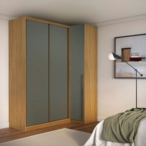 Guarda Roupa de Canto Porta de Correr 3 Portas Mdf Altezza Trend Belmax:freijó/titânio