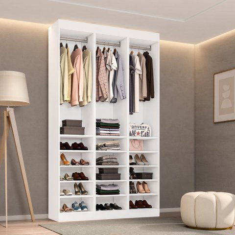 Guarda-Roupa 3 Módulos Roupeiro Closet Sapateira sem Porta Porta Versatille Yescasa