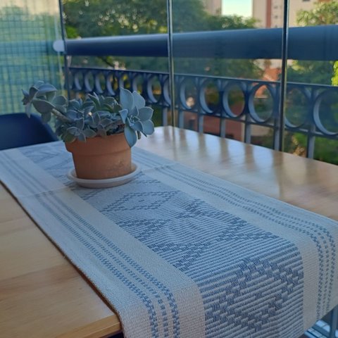 Caminho de Mesa Artesanal Algodão Cru Rústico Cinza 33x105