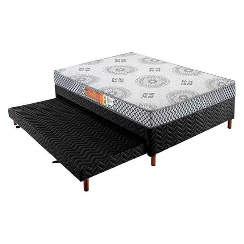 Cama Box c/Auxiliar Casal: Colchão Espuma Polar D28 Pérola Gray + Base CRC Rústico Black(138x188)