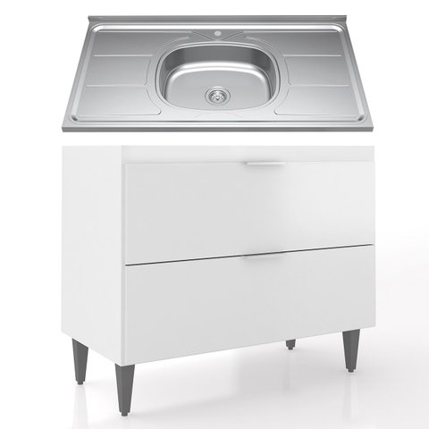 Balcão de Cozinha com Pia Inox 100cm Pérola Z34 Branco - Mpozenato