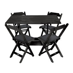 Conjunto de Mesa Dobravel de Madeira 120x70 com 4 Cadeiras Preto Estofado Preto - 1