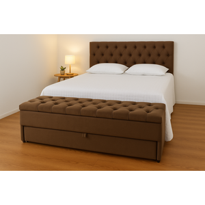 Kit Casal Baú Gaveta e Cabeceira com Fixação no Box 140x117cm na Cor Marrom