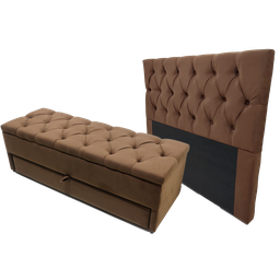 Kit Casal Baú Gaveta e Cabeceira com Fixação no Box 140x117cm na Cor Marrom - 3