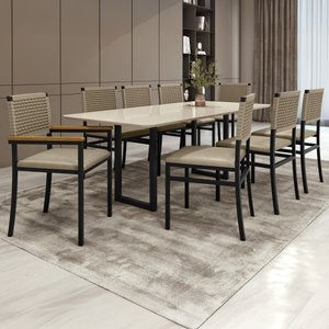 Conjunto Sala de Jantar Mesa 08 Cadeiras Madri Retangular 200x90 Tampo Mdf Itália