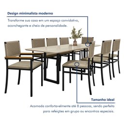 Conjunto Sala de Jantar Mesa 08 Cadeiras Madri Retangular 200x90 Tampo Mdf Itália - 10