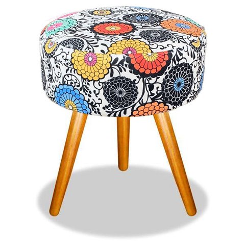 Puff Puf Banqueta Suede Mandala Branca Pés Palitos 50 Cm Para Sala Recepção