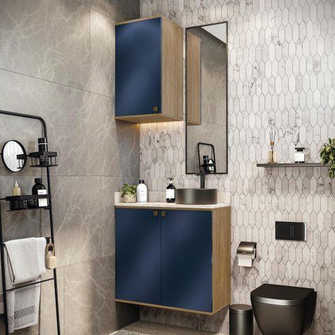 Conjunto para Banheiro com Aéreo Kappesberg Celeste 2 Peças Nogueria/azul 80cm