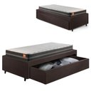 Ver imagem 1 de Base Box Cama Solteiro Sapateira Courino Linho Marrom e Colchão Bogota Inducol 88x188