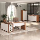 Ver imagem 1 de Conjunto 3 Peças com Mesa para Escritório Diretor, Balcão 4 Portas e Armário Multiuso 2 Freijó Branco Artany