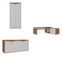 Ver imagem 2 de Conjunto 3 Peças com Mesa para Escritório Diretor, Balcão 4 Portas e Armário Multiuso 2 Freijó Branco Artany