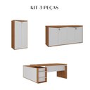 Ver imagem 3 de Conjunto 3 Peças com Mesa para Escritório Diretor, Balcão 4 Portas e Armário Multiuso 2 Freijó Branco Artany
