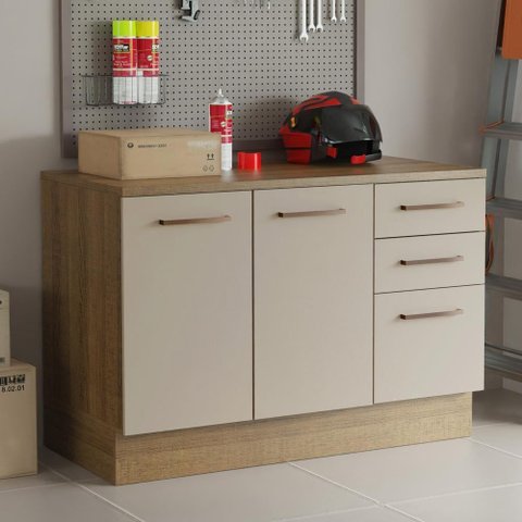 Balcão Multiuso 120cm 2 Portas 3 Gavetas Rustic/crema Agata Madesa Rustic/crema