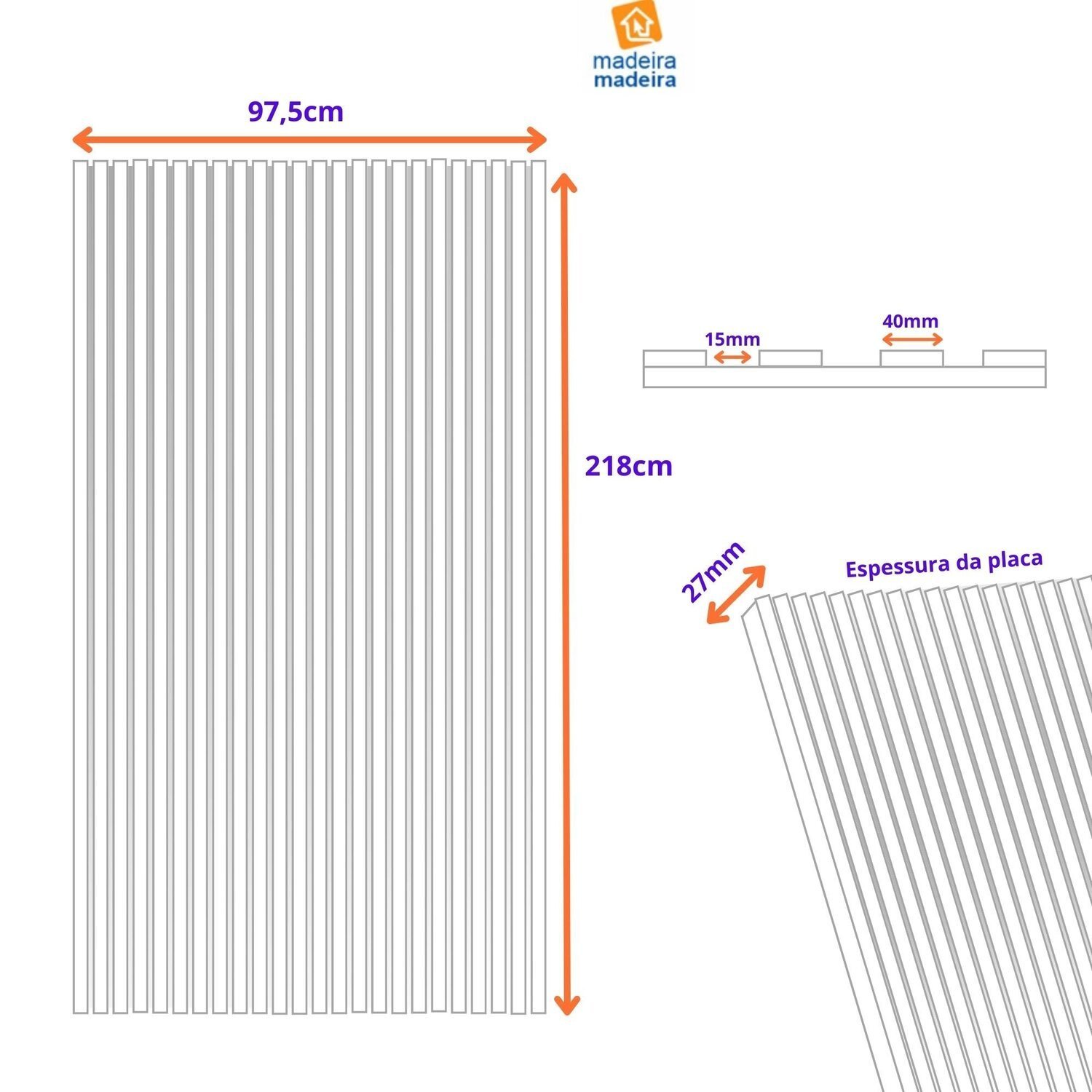 Painel Ripado em Placas de 97,5cm X 27mm X 2,18m (2,125 M² ) - 6