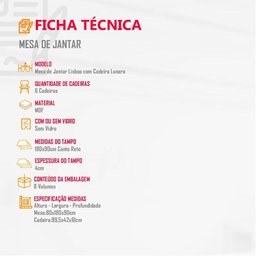 Mesa Lisboa 180 Mdf Vidro Canto Copo Com 6 Cadeiras - 4 Mesa Lisboa 180 Mdf Vidro Canto Copo Com 6 Cadeiras - 4