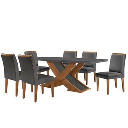Mesa Lisboa 180 Mdf Vidro Canto Copo Com 6 Cadeiras - 7 Mesa Lisboa 180 Mdf Vidro Canto Copo Com 6 Cadeiras - 7