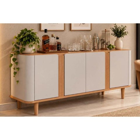 Aparador Sala Eva c/4 Portas 153cm Nature/White Cimol