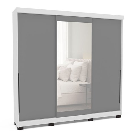 Guarda Roupa Solteiro 3 Portas Correr com Espelho 220cm Madrid Politorno Móveis