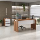 Ver imagem 1 de Conjunto 2 Peças com Mesa Operacional 1450 em Tamburato para Escritório e Gaveteiro com 1453cm Freijó e Branco Marrom Artany