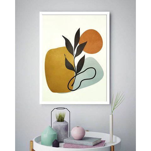 Quadro Decorativo Abstrato Sol Ramo - 70x50cm:moldura Branca